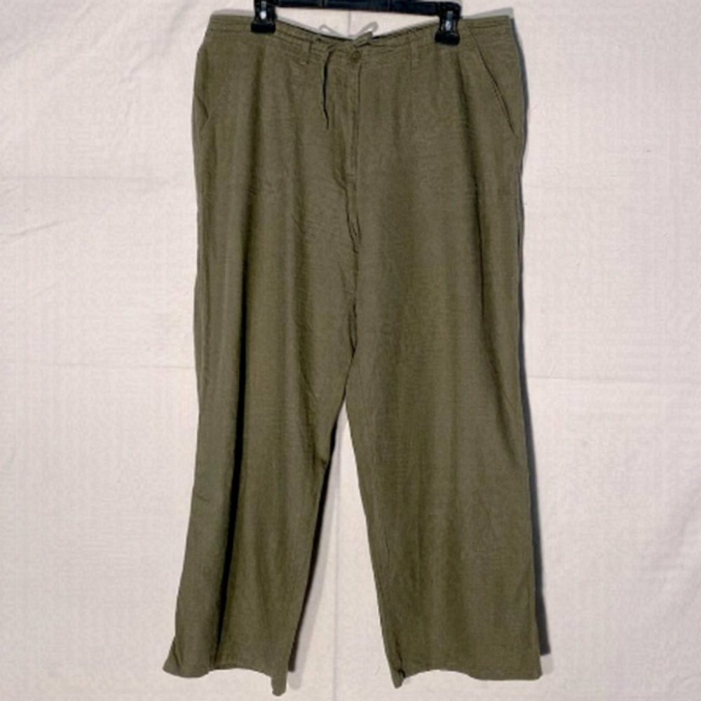 CANDA Army green Linen Cotton Blend Wide Leg pants